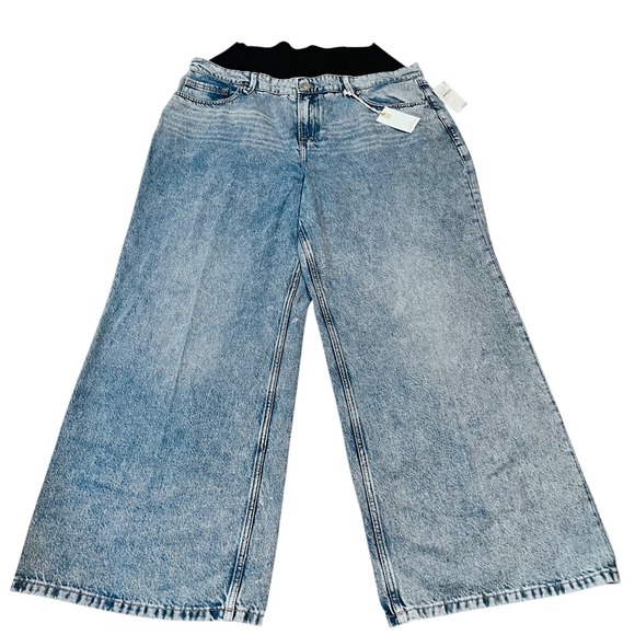 Good American Denim - Good American Maternity Wide Leg Jeans 15 Indigo NWT Elastic Waist